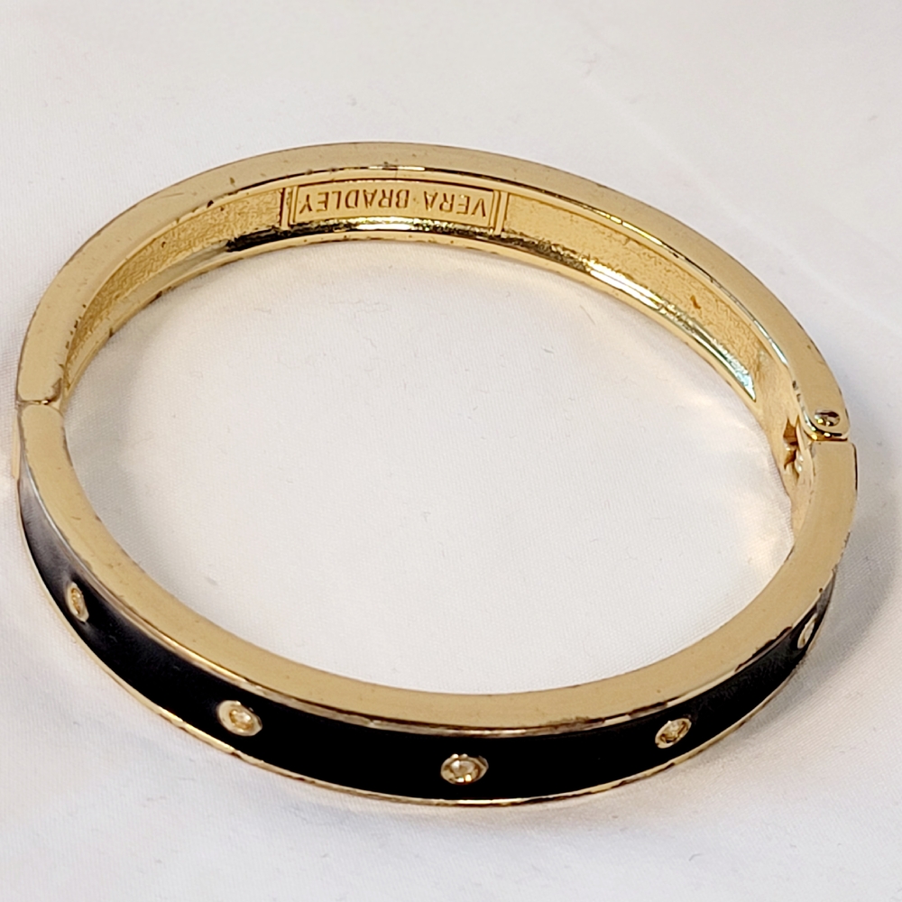 Vera Bradley Gold Black Rhinestone  Enamel Bangle Bracelet - Picture 3 of 5
